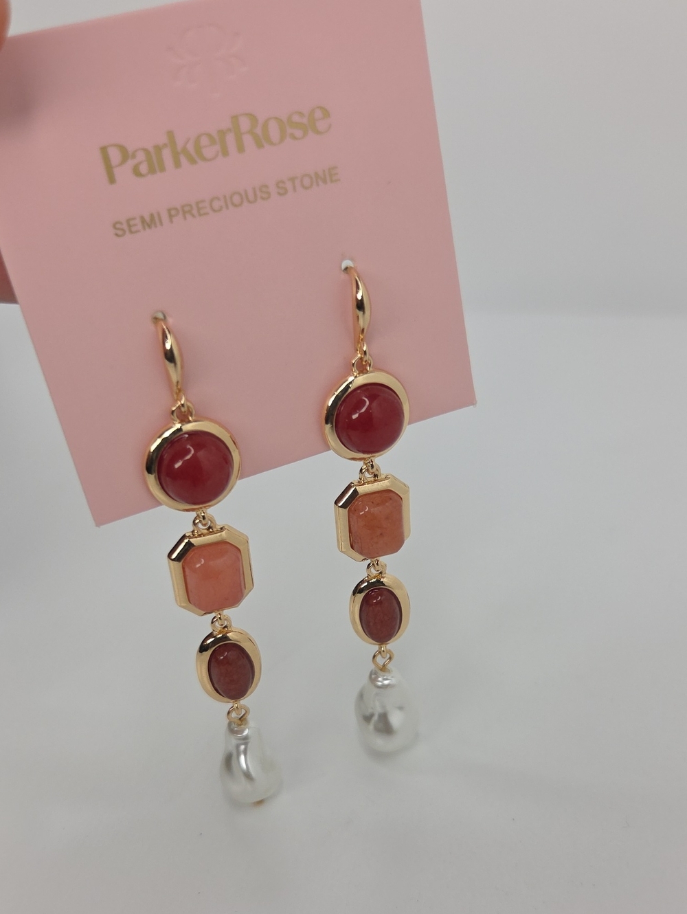 💕▪️Parker Rose▪️ Pink Semi Precuous Stone Drop linear Earrings - Picture 7 of 7